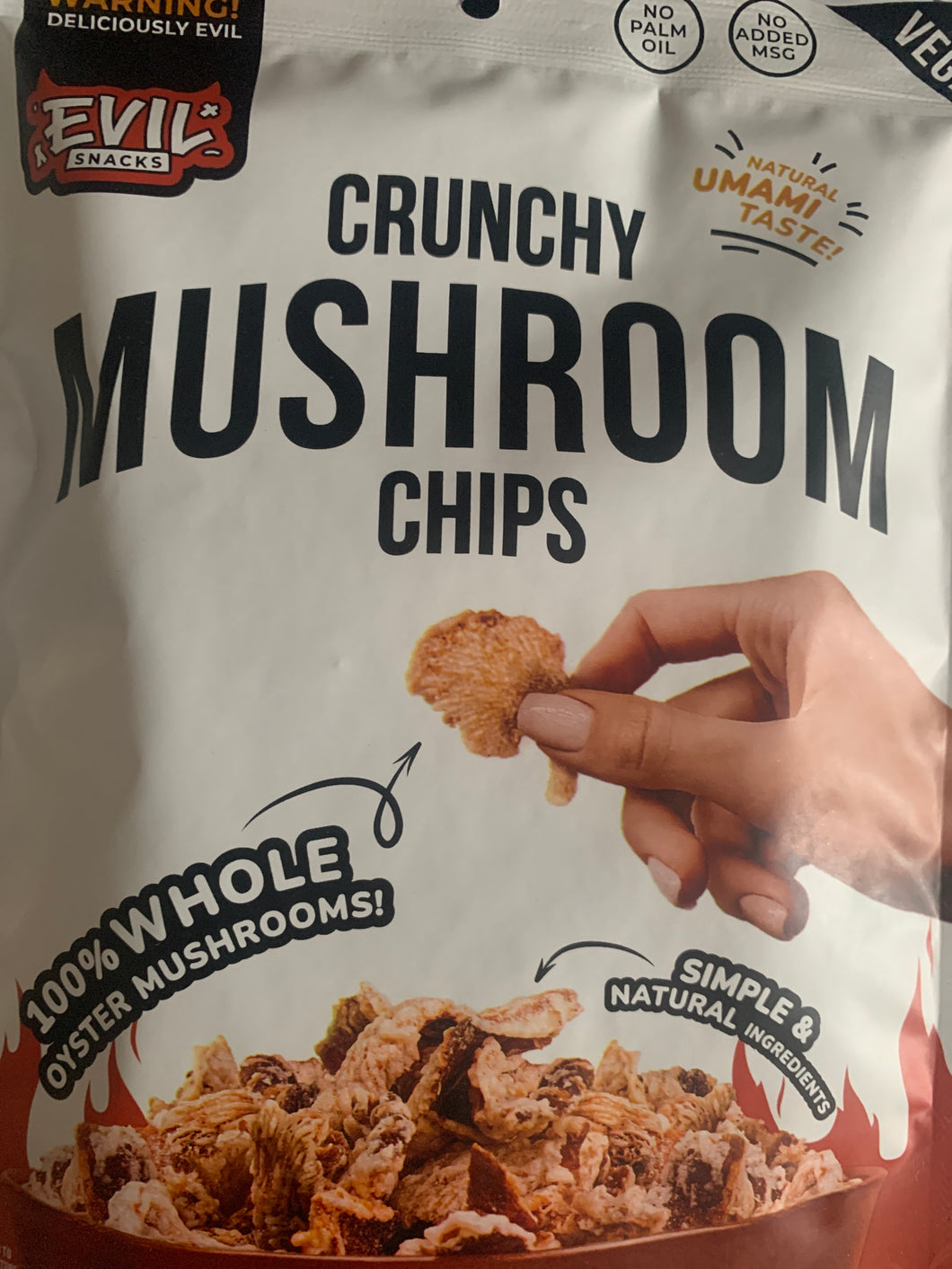 Evil Snacks crunchy mushroom chips