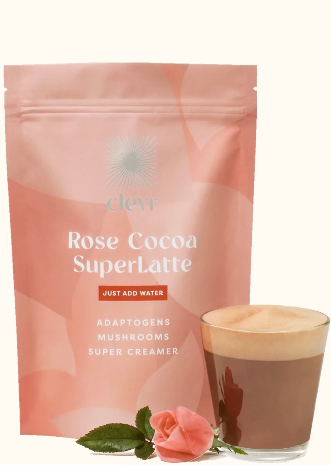 Clevr Rose Cocoa Super Latte with Reishi and Lions Mane